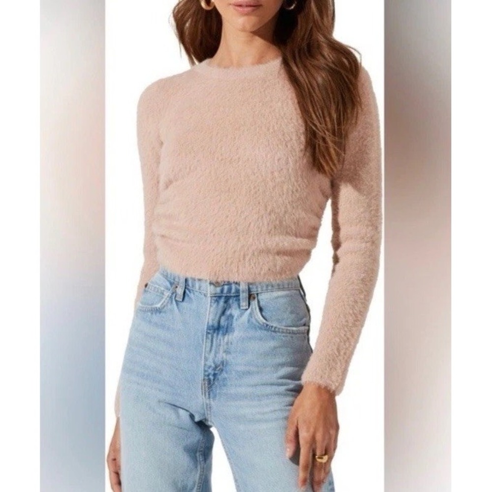 ASTR The Label Womens Blush Light Pink Open Back‎ Backless Soft Fuzzy Sweater S
